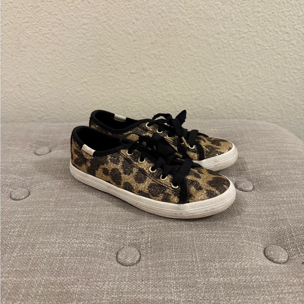 Kate Spade Keds Girls Leopard Print Sneakers with Black Accents